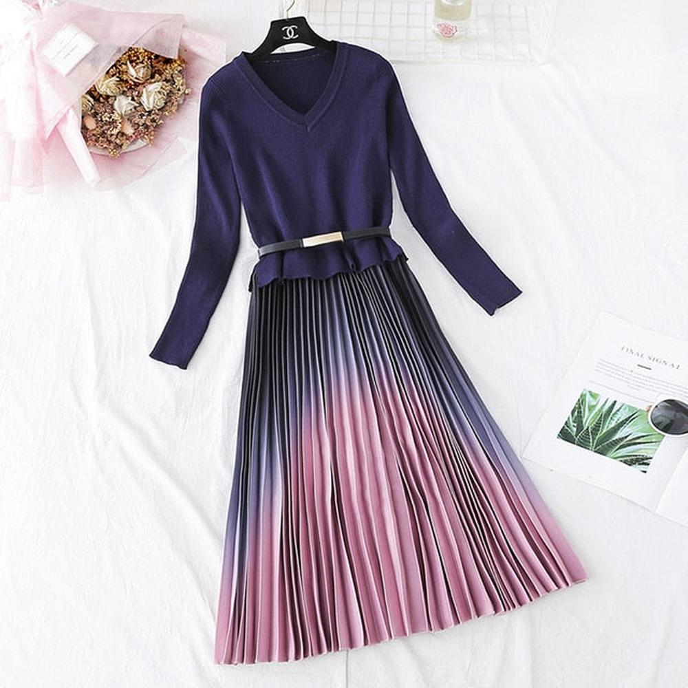 Women Long Sleeve Sweater Dress With Belt dylinoshop