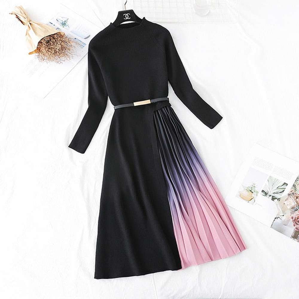 Women Long Sleeve Sweater Dress With Belt dylinoshop