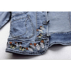 Women Butterfly Embroidery Denim Jacket dylinoshop