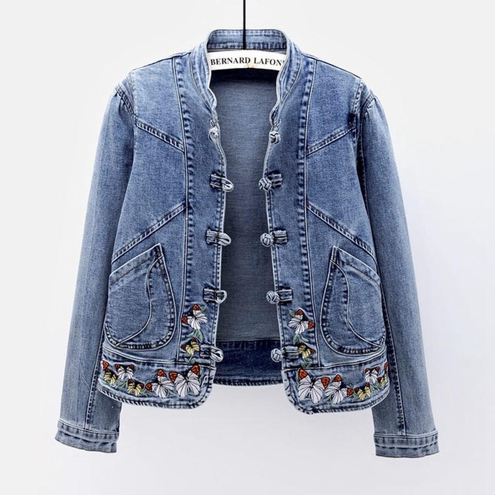 Women Butterfly Embroidery Denim Jacket dylinoshop