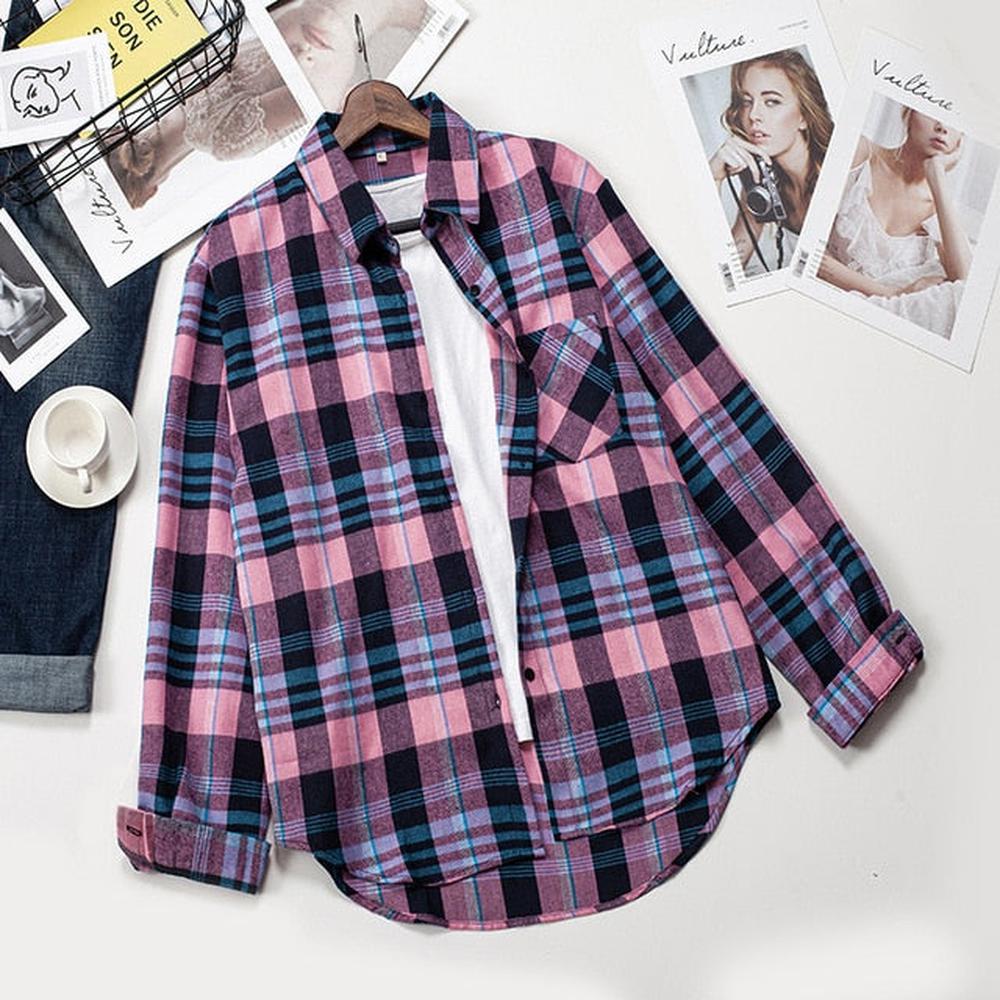 Women Long Sleeve Plaid Shirts dylinoshop