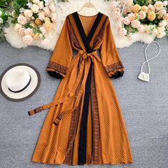 Women's Printed Vintage Puff Long Sleeve Dress dylinoshop