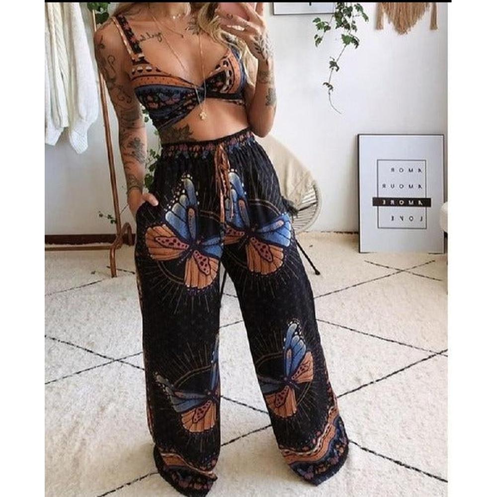 Women's Outfits Boho Beach Style Print Underwear Loose Wide Leg Pants Tracksuit dylinoshop