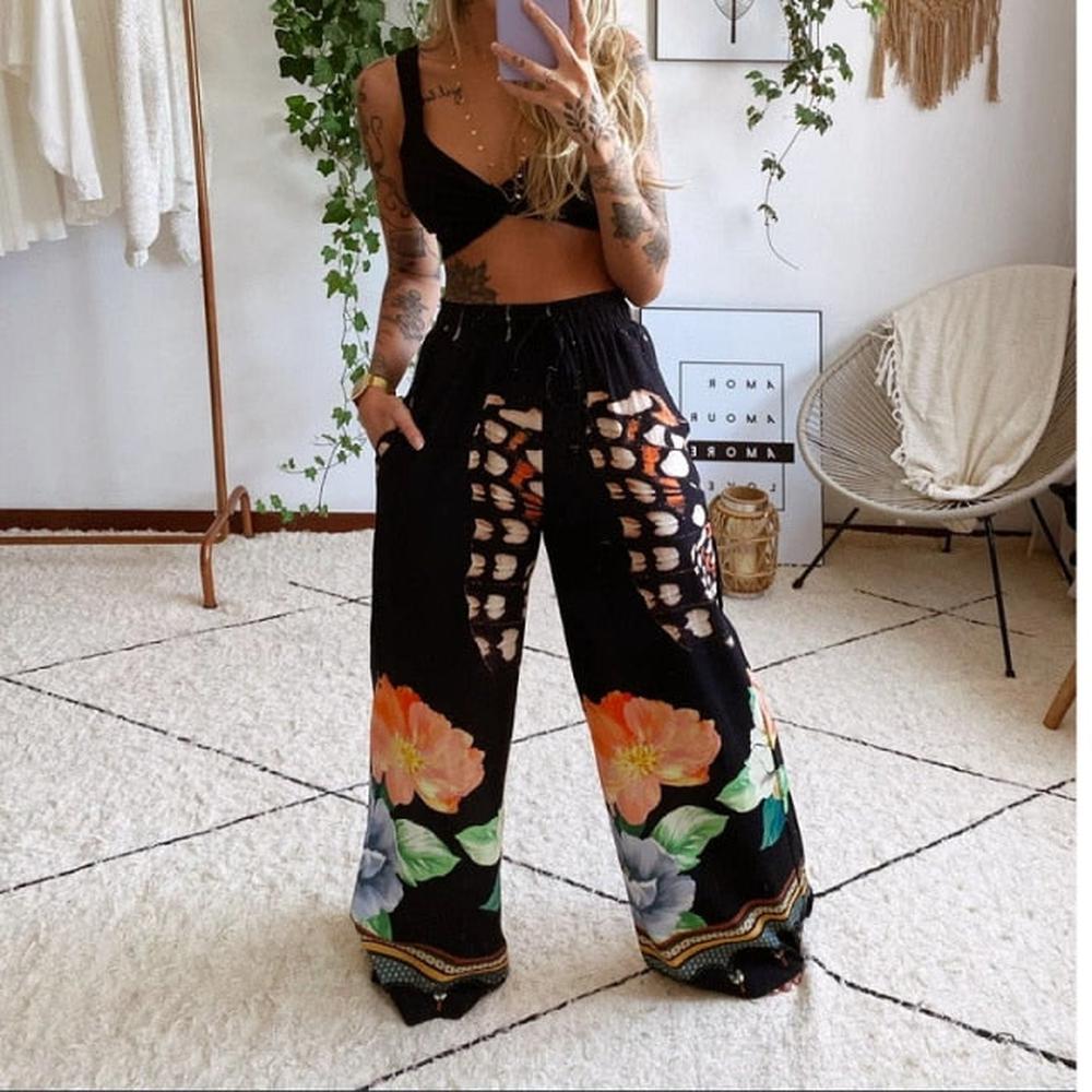 Women's Outfits Boho Beach Style Print Underwear Loose Wide Leg Pants Tracksuit dylinoshop