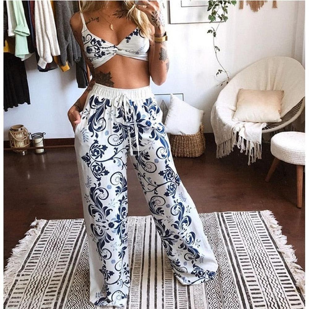 Women's Outfits Boho Beach Style Print Underwear Loose Wide Leg Pants Tracksuit dylinoshop