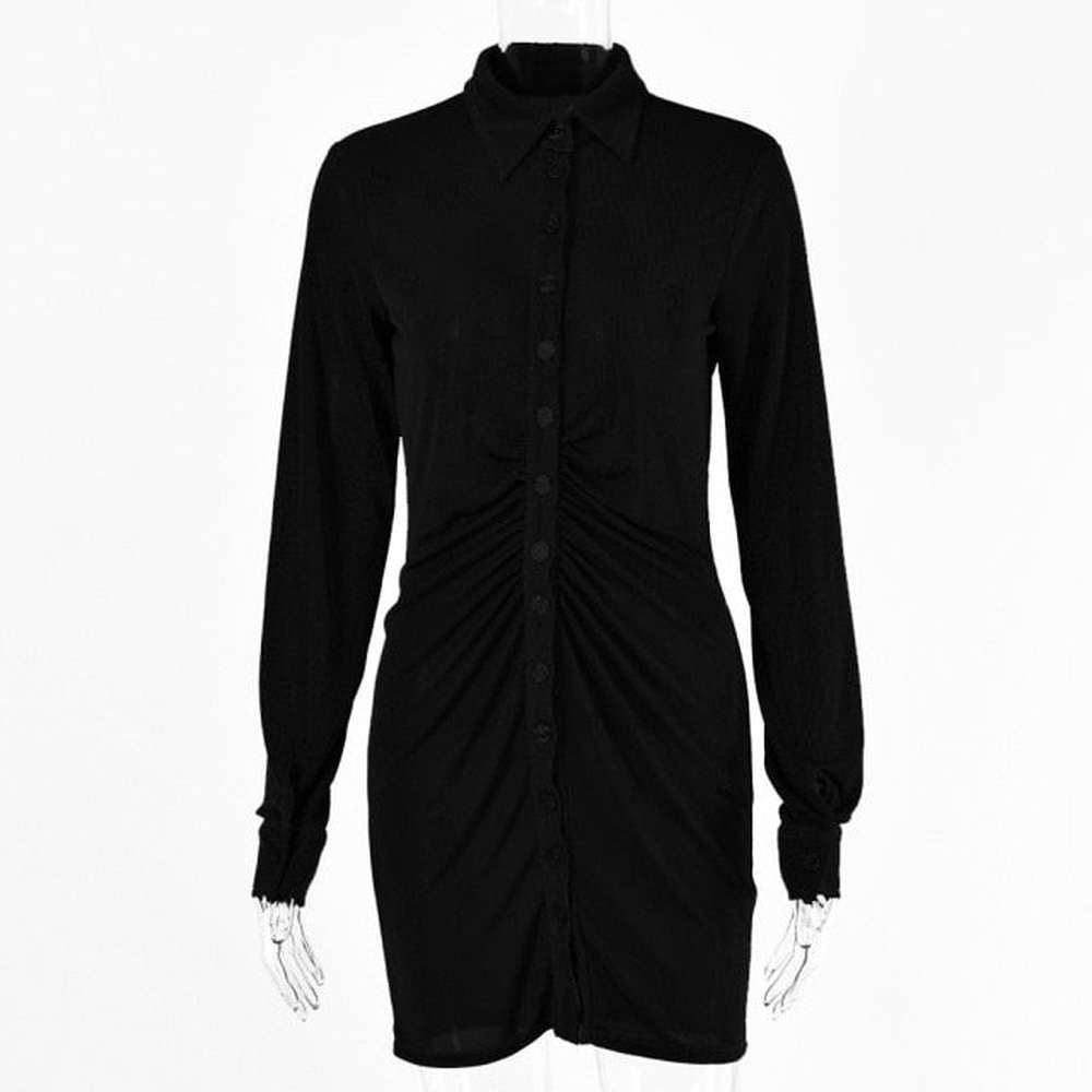 Women's Long Sleeve Ruched Bodycon Shirts Dress dylinoshop