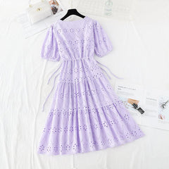 Women Casual V-neck Cotton Linen Vestidos Ruffle Vintage Dresses dylinoshop