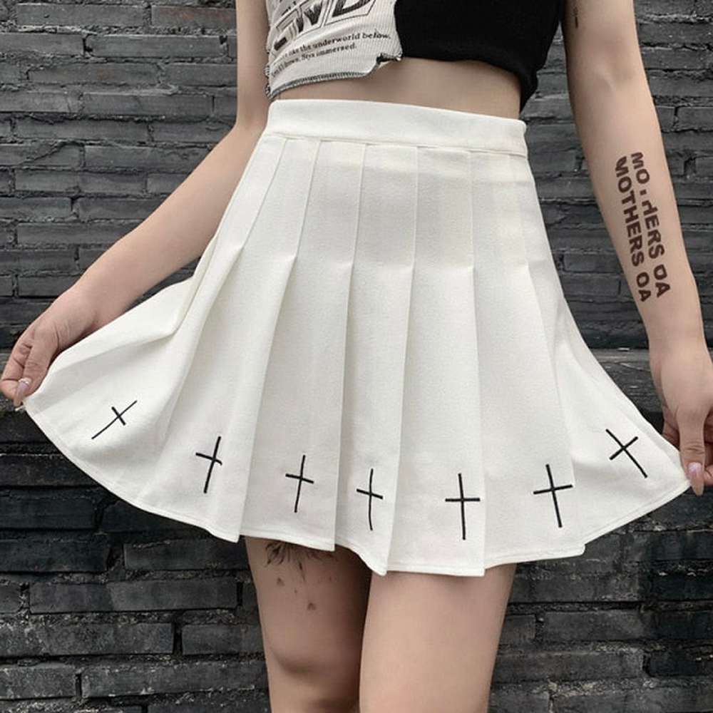 Women E-girl Gothic Lace Mini Pleated Harajuku Streetwear Skirt dylinoshop