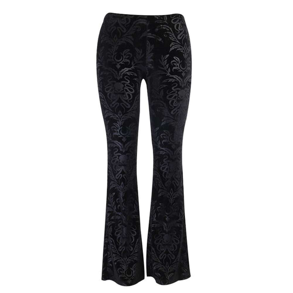 Women Retro Gothic Print Black Pants Goth Harajuku High Waist Flared Pants dylinoshop