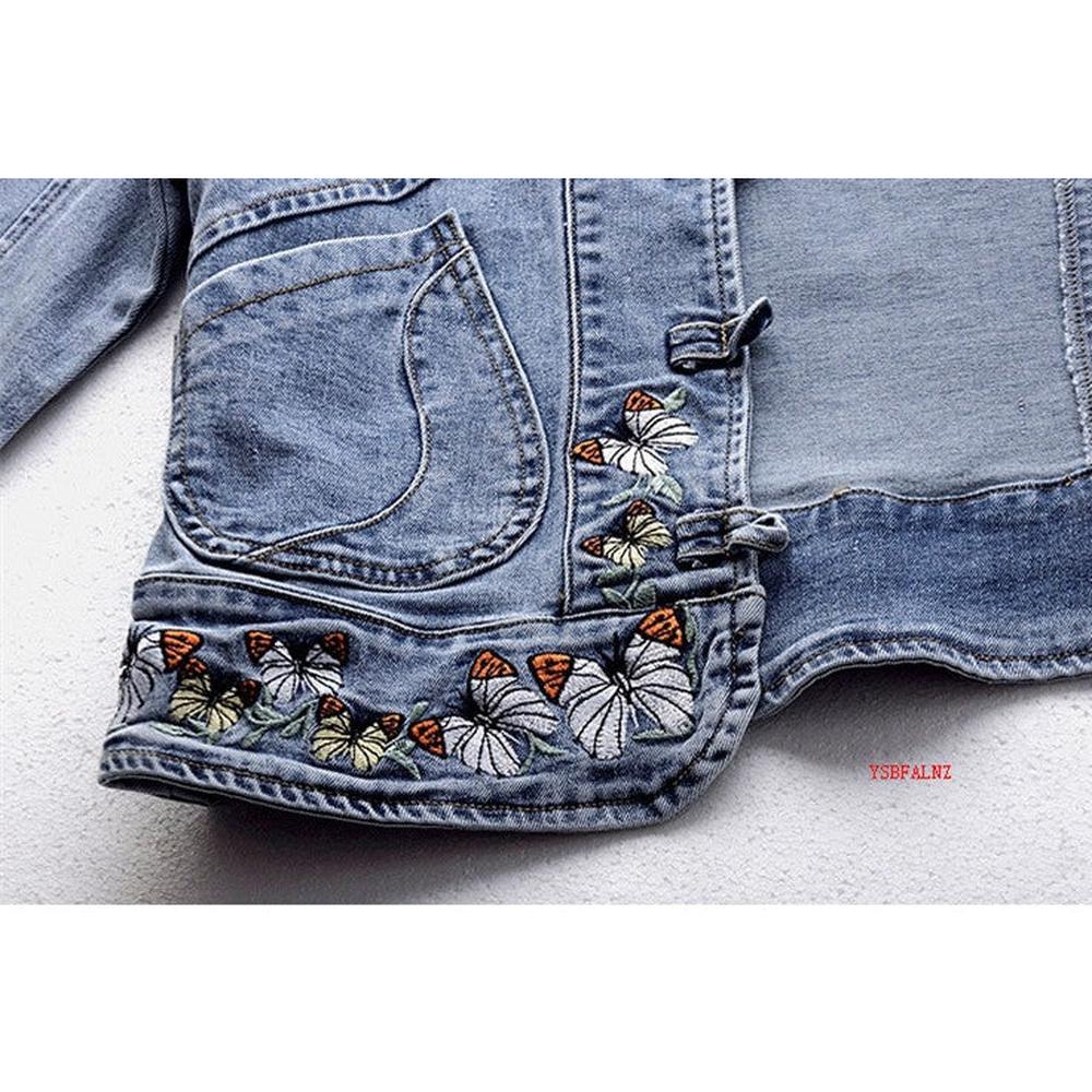 Women Butterfly Embroidery Denim Jacket dylinoshop