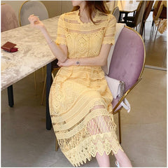 Women High Waist Elegant Short Sleeve Mini Vintage O-neck Dress dylinoshop