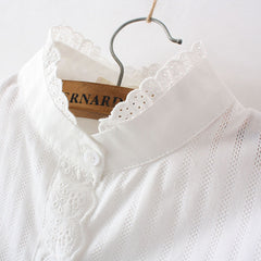 Women Cotton Lace White Shirts Ruffle Slim Soft Blouse dylinoshop