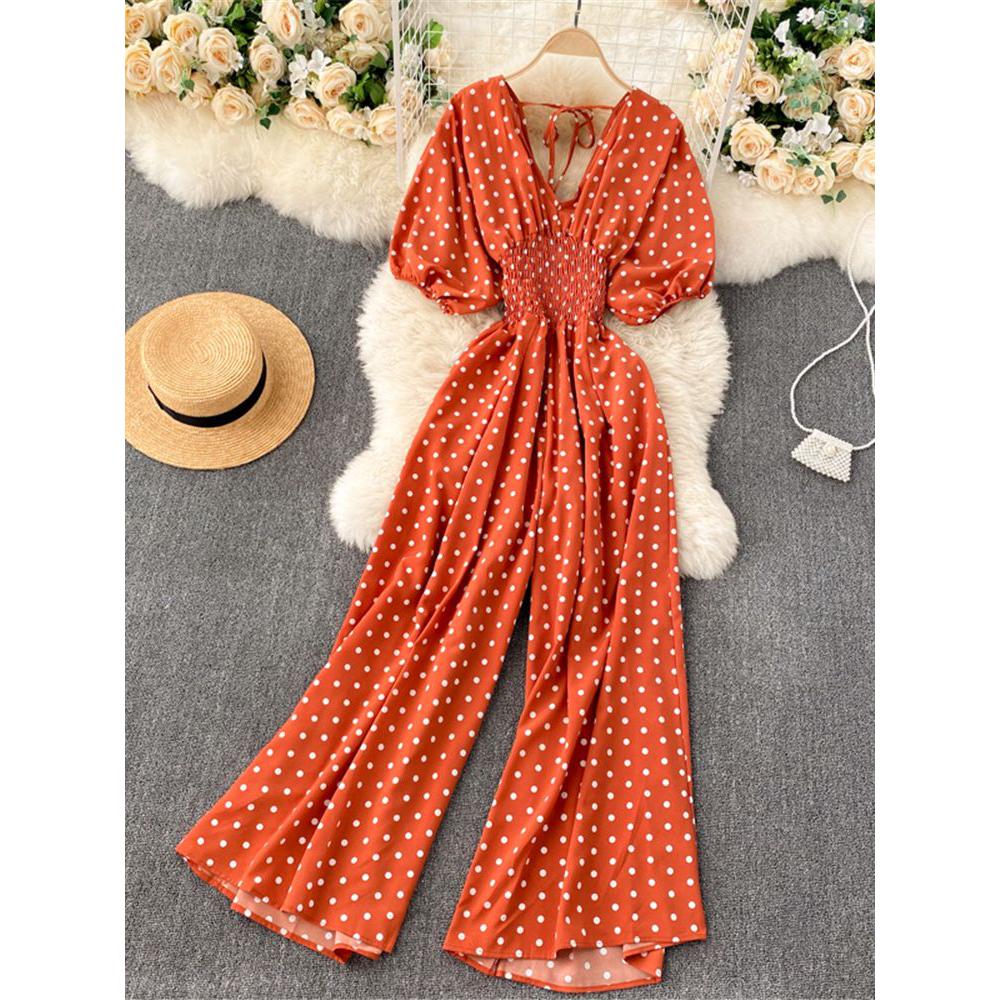 Women Polka Dot Romper Elegant V-Neck Jumpsuit dylinoshop