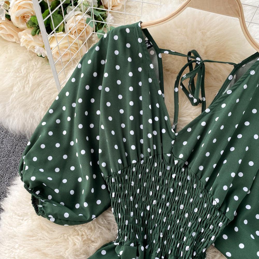 Women Polka Dot Romper Elegant V-Neck Jumpsuit dylinoshop