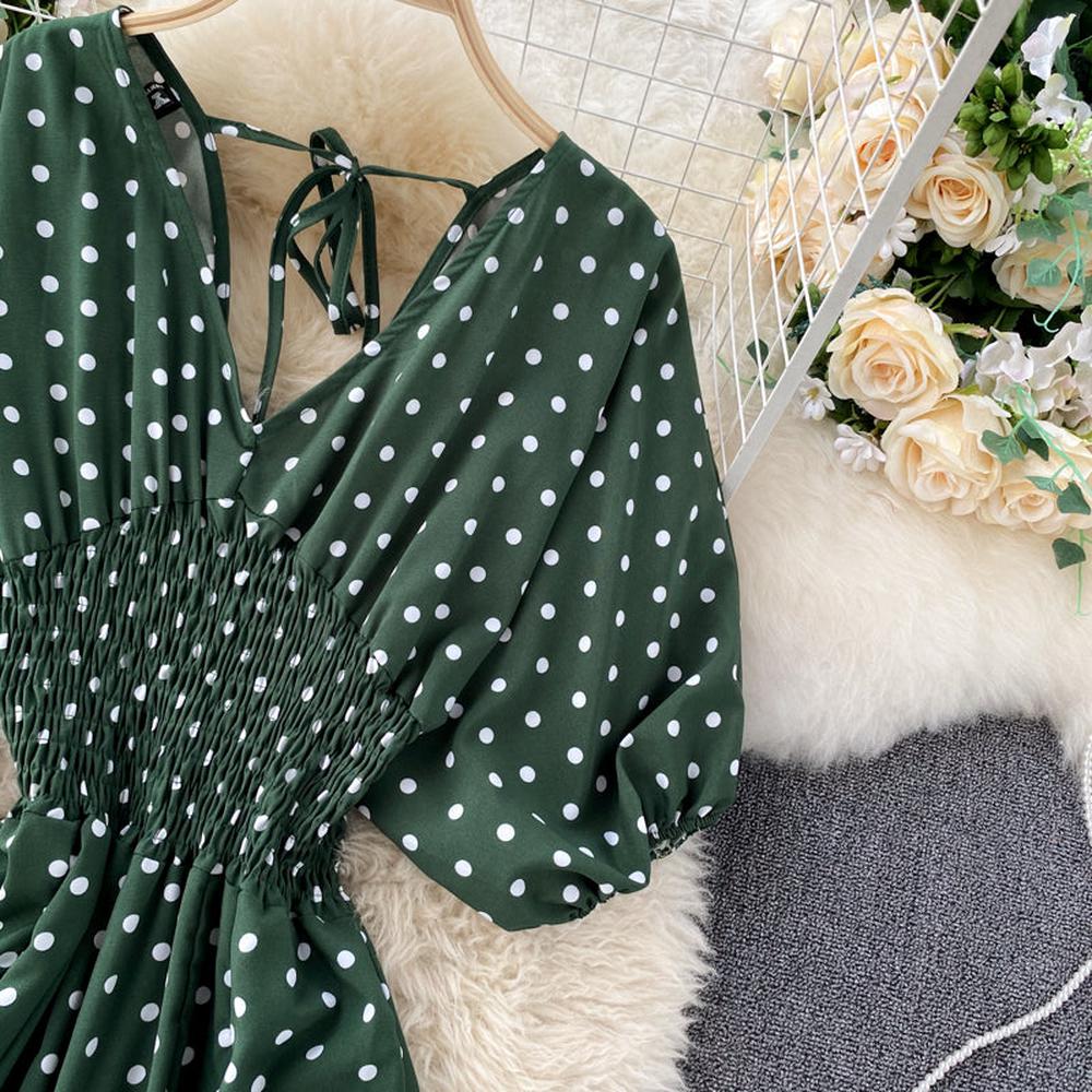 Women Polka Dot Romper Elegant V-Neck Jumpsuit dylinoshop