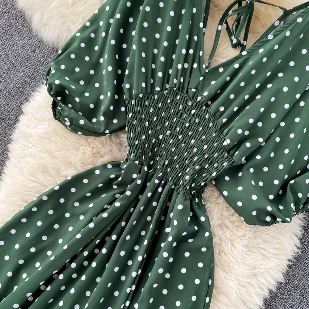 Women Polka Dot Romper Elegant V-Neck Jumpsuit dylinoshop