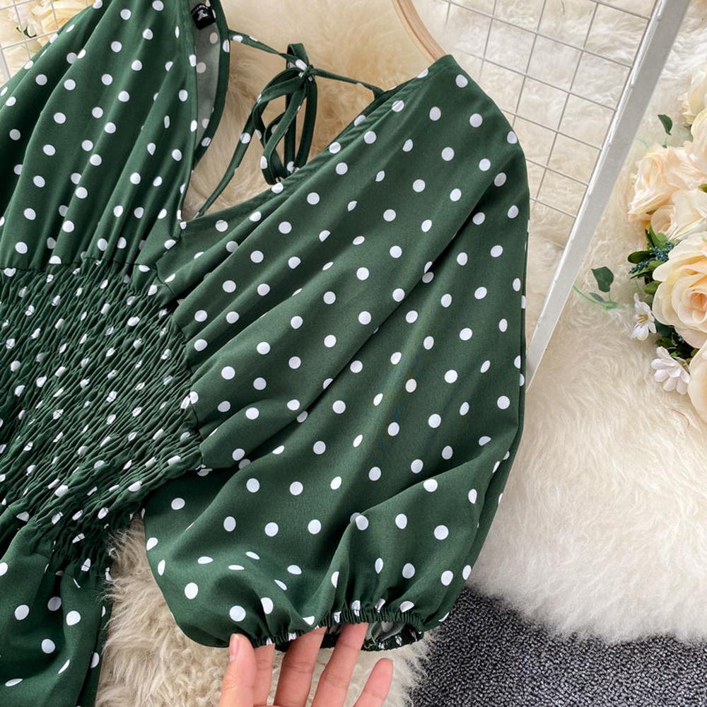 Women Polka Dot Romper Elegant V-Neck Jumpsuit dylinoshop