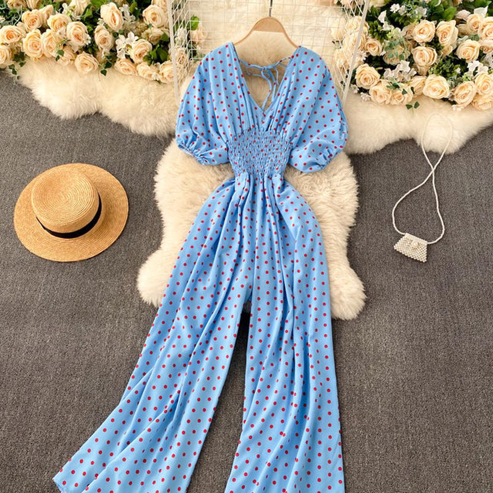 Women Polka Dot Romper Elegant V-Neck Jumpsuit dylinoshop