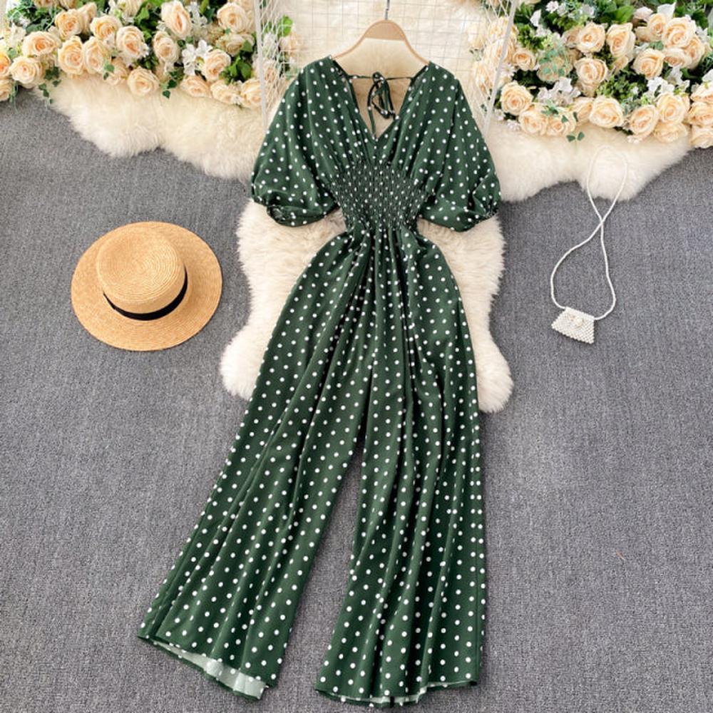 Women Polka Dot Romper Elegant V-Neck Jumpsuit dylinoshop