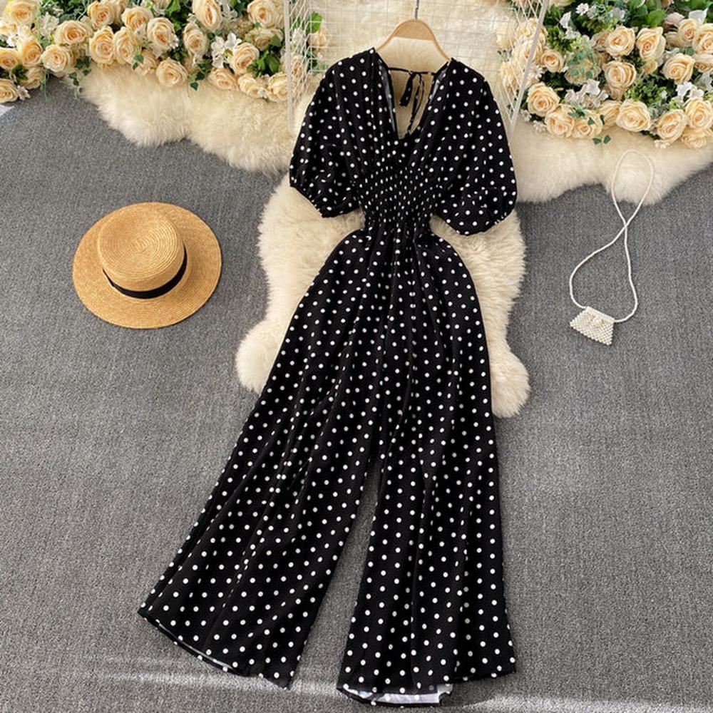 Women Polka Dot Romper Elegant V-Neck Jumpsuit dylinoshop