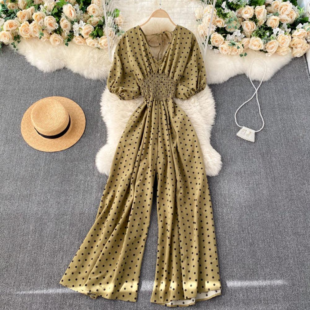 Women Polka Dot Romper Elegant V-Neck Jumpsuit dylinoshop