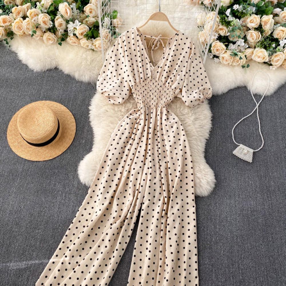 Women Polka Dot Romper Elegant V-Neck Jumpsuit dylinoshop