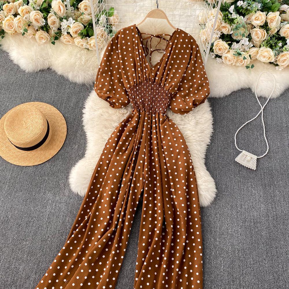 Women Polka Dot Romper Elegant V-Neck Jumpsuit dylinoshop