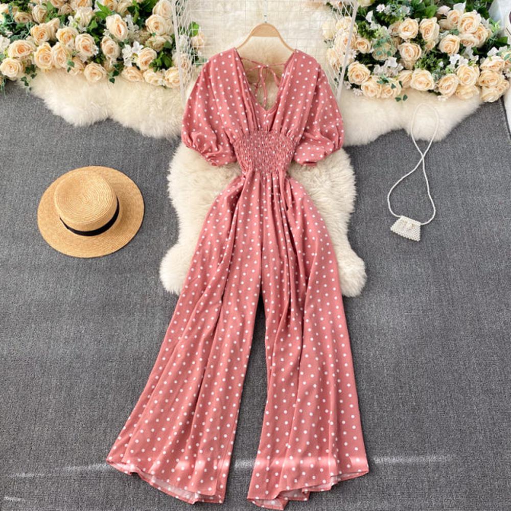 Women Polka Dot Romper Elegant V-Neck Jumpsuit dylinoshop