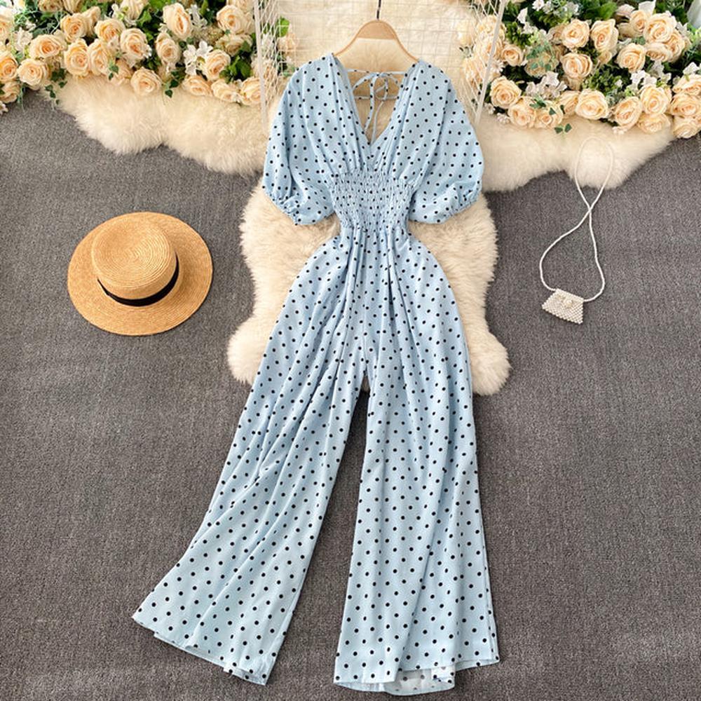 Women Polka Dot Romper Elegant V-Neck Jumpsuit dylinoshop