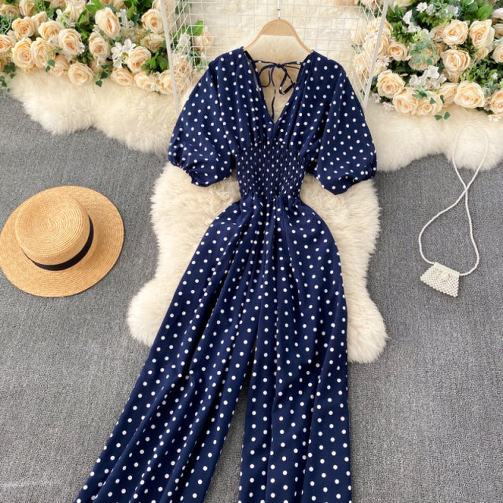 Women Polka Dot Romper Elegant V-Neck Jumpsuit dylinoshop