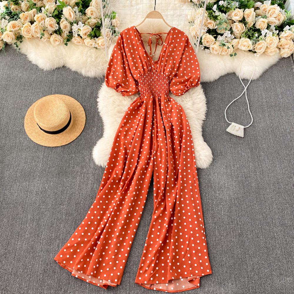 Women Polka Dot Romper Elegant V-Neck Jumpsuit dylinoshop