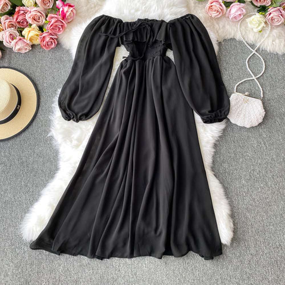 Women's Slash Neck Long Sleeve Midi Dress dylinoshop