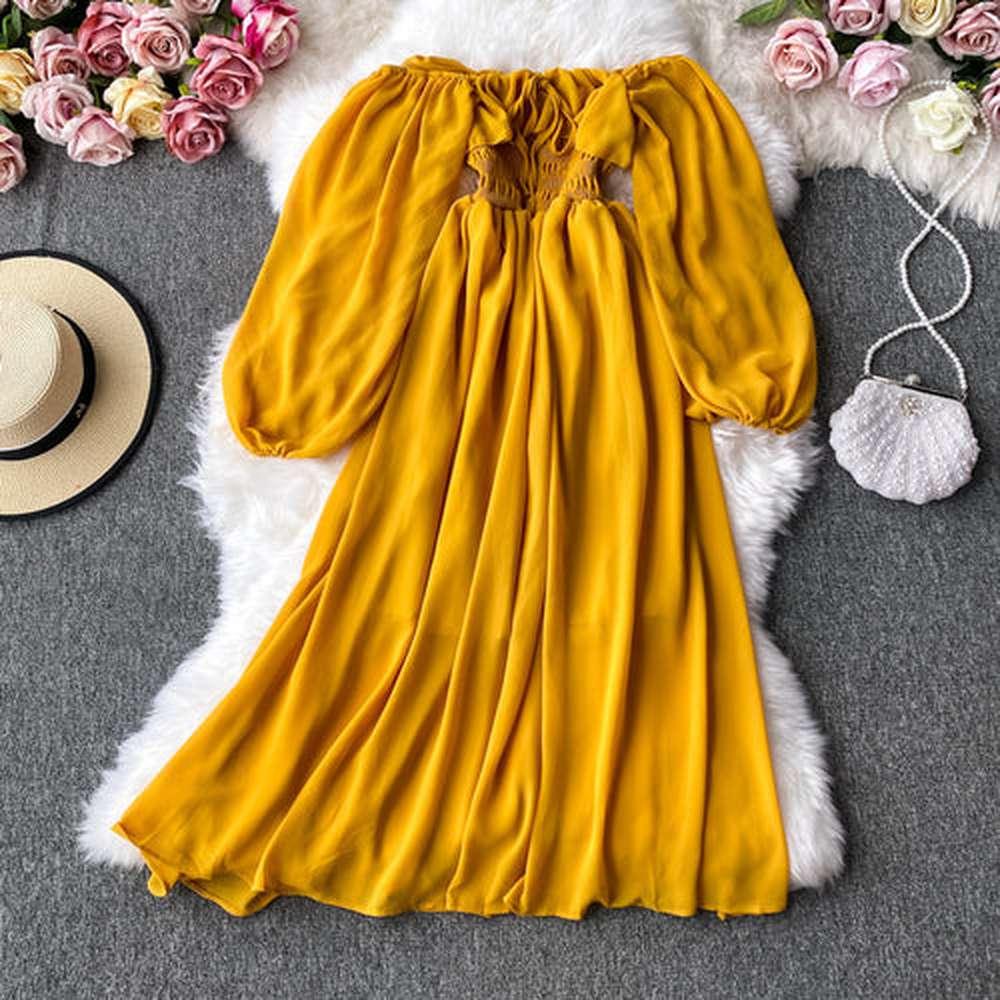 Women's Slash Neck Long Sleeve Midi Dress dylinoshop