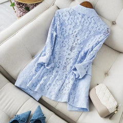 Women Elegant Lace Hollow Out Thin Summer Blazer dylinoshop