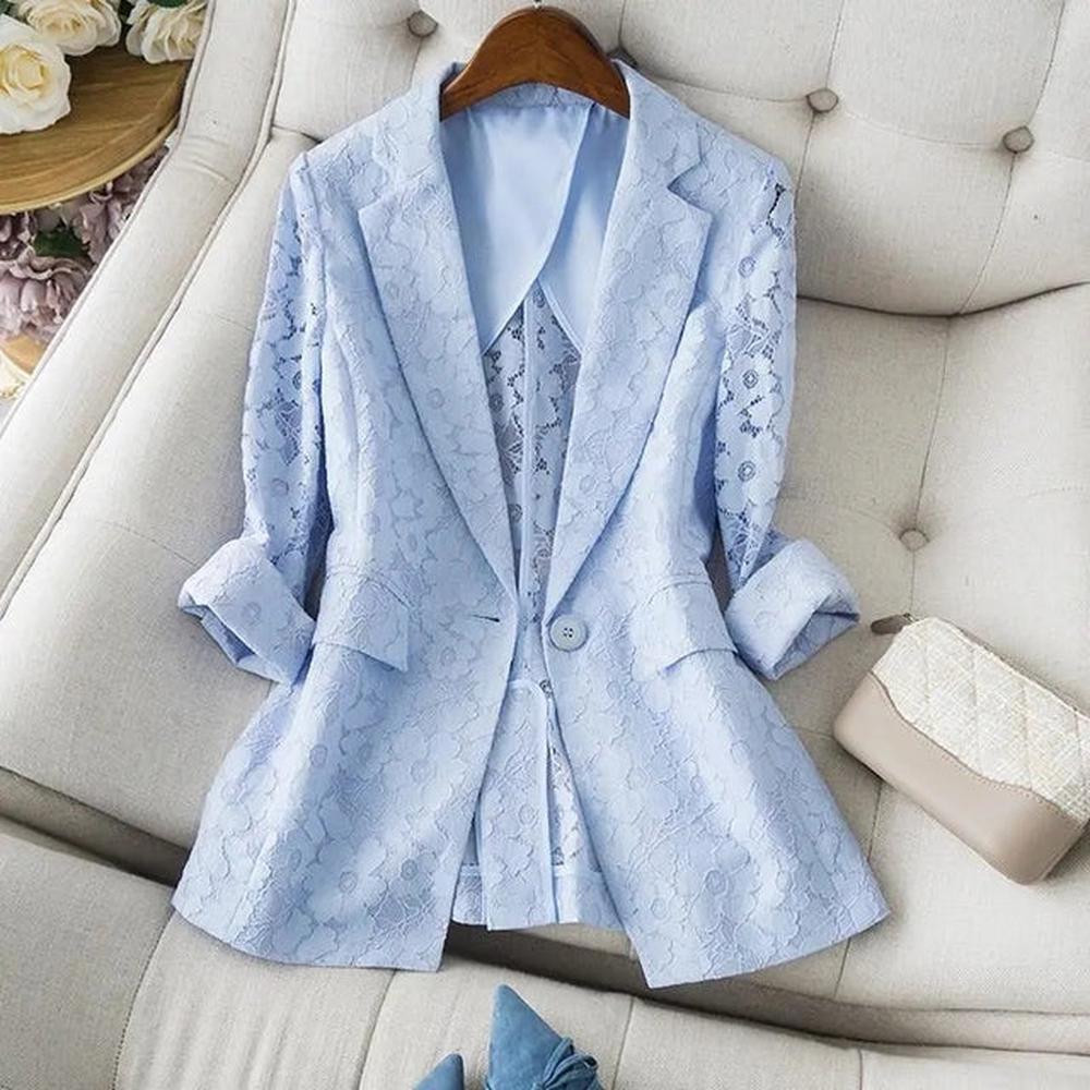 Women Elegant Lace Hollow Out Thin Summer Blazer dylinoshop