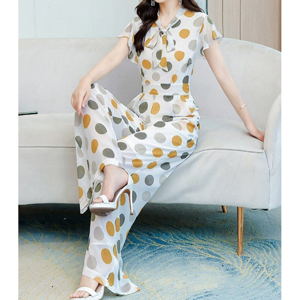 Women Vintage Polka Dot Short Sleeve Overalls Jumpsuit dylinoshop