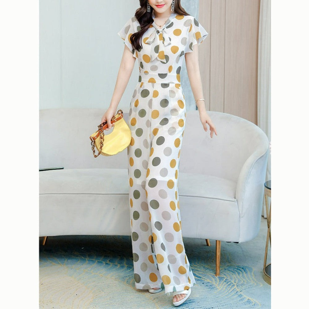 Women Vintage Polka Dot Short Sleeve Overalls Jumpsuit dylinoshop