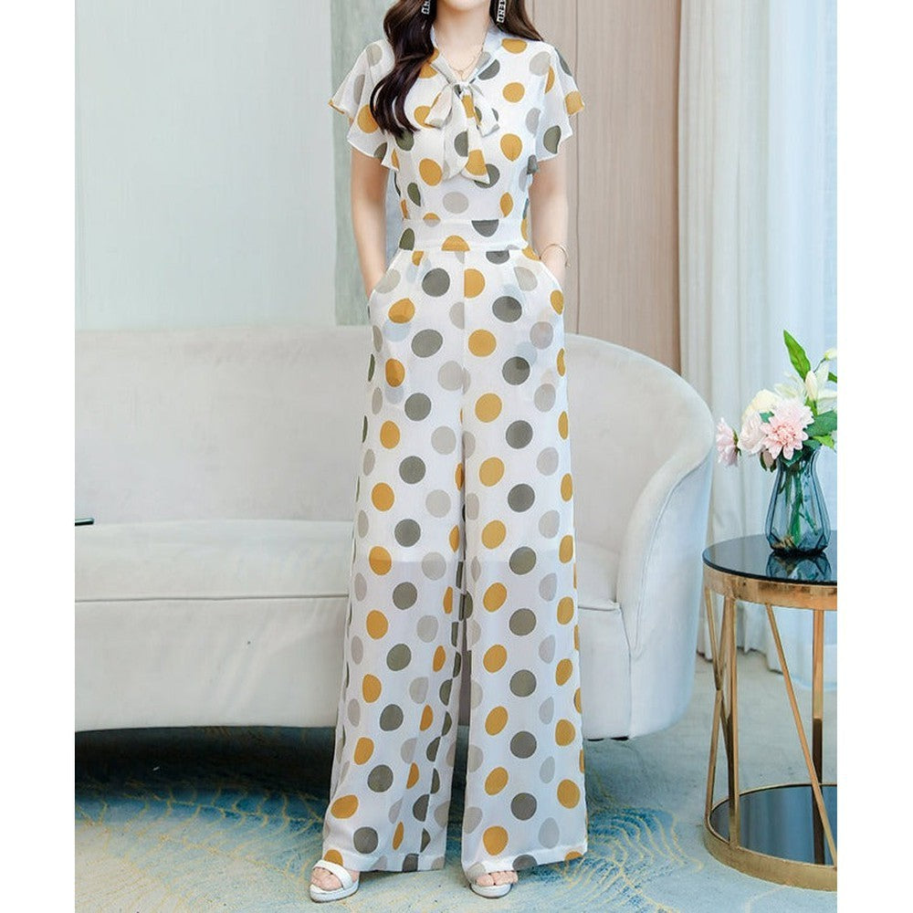 Women Vintage Polka Dot Short Sleeve Overalls Jumpsuit dylinoshop