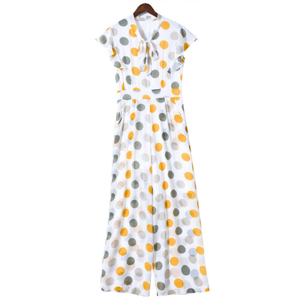 Women Vintage Polka Dot Short Sleeve Overalls Jumpsuit dylinoshop