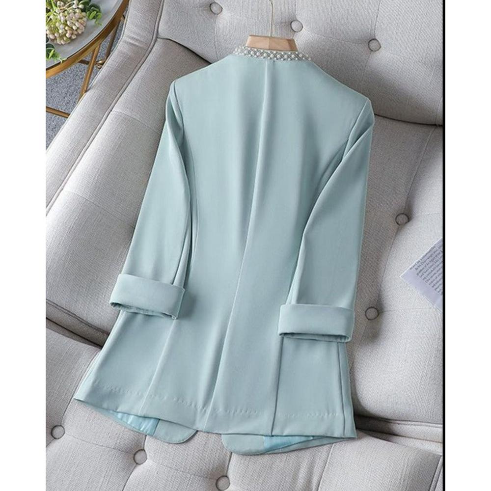 Women Korean Style Pearl Half Sleeve Casual Blazer dylinoshop