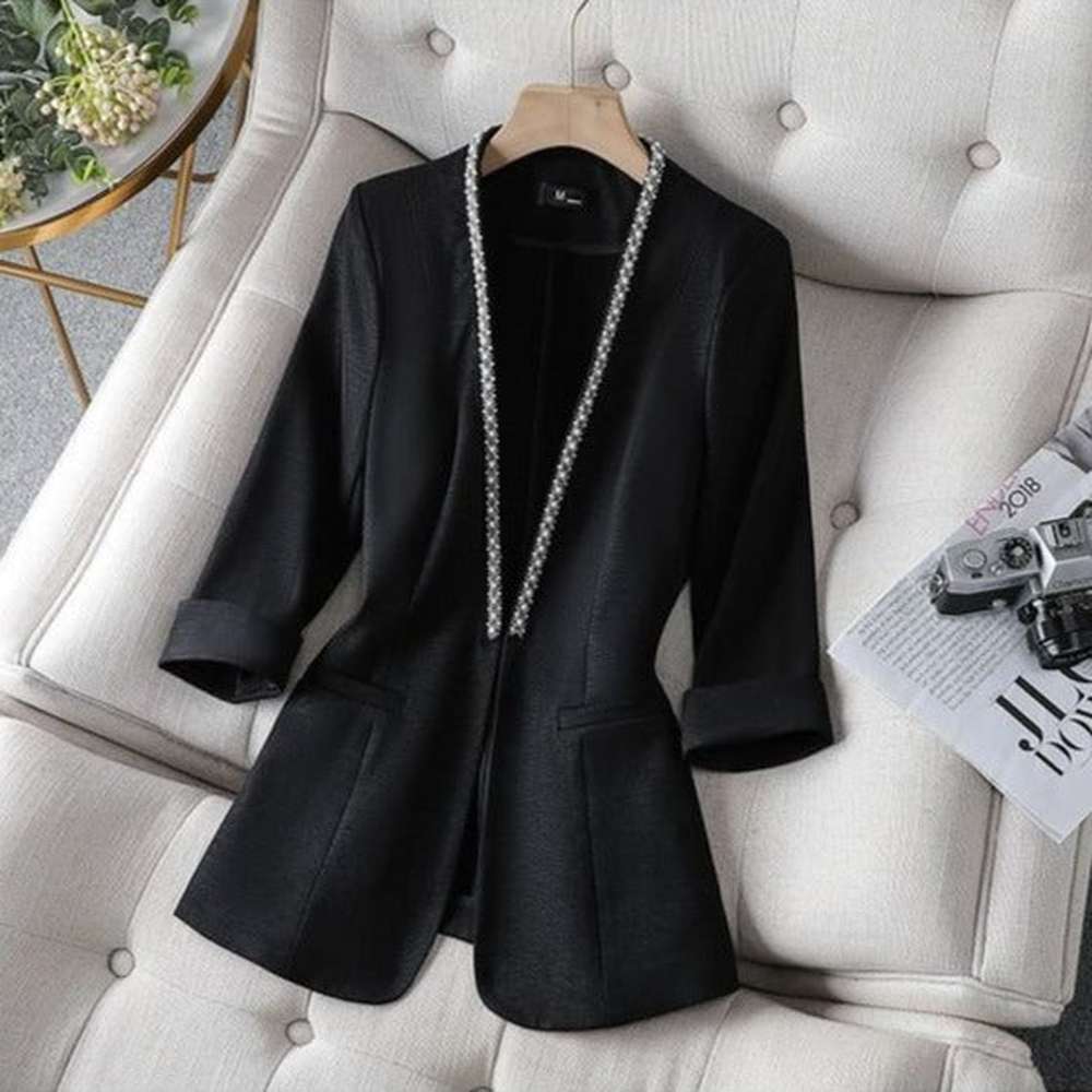 Women Korean Style Pearl Half Sleeve Casual Blazer dylinoshop