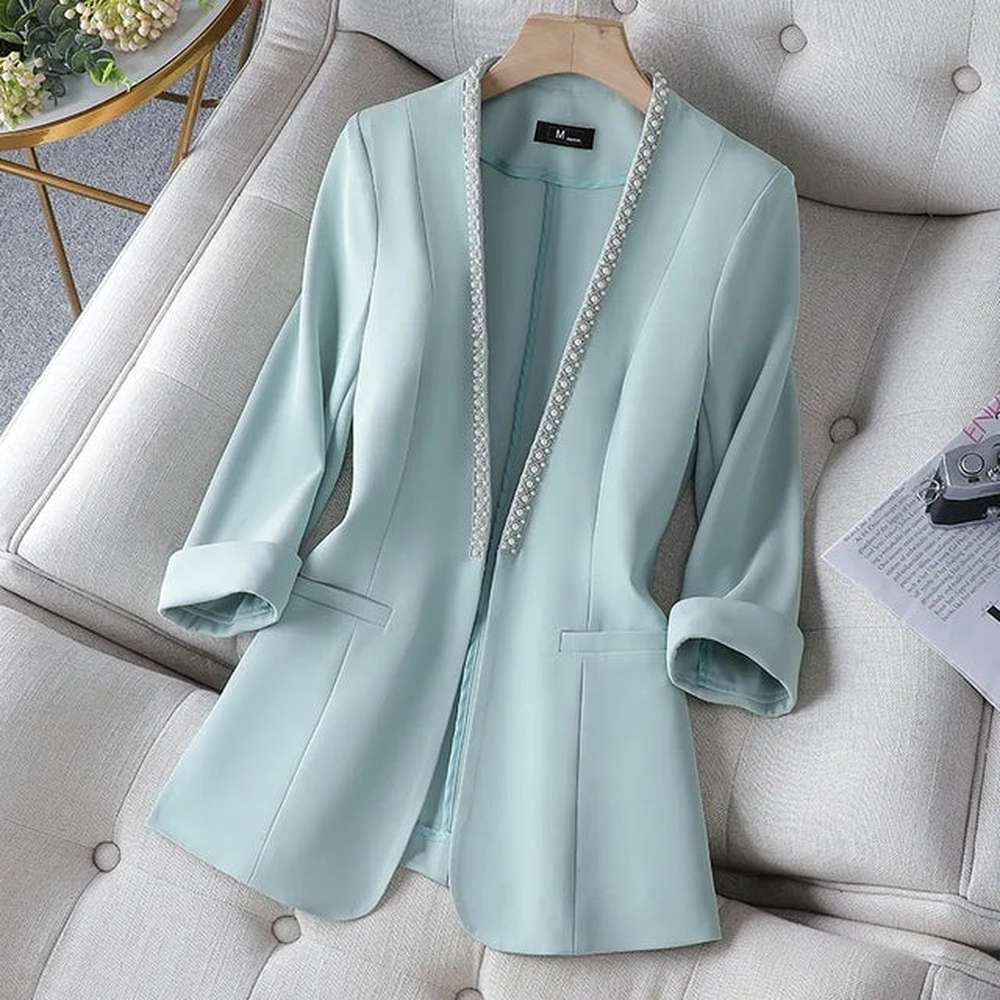 Women Korean Style Pearl Half Sleeve Casual Blazer dylinoshop