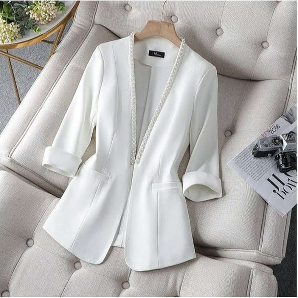 Women Korean Style Pearl Half Sleeve Casual Blazer dylinoshop