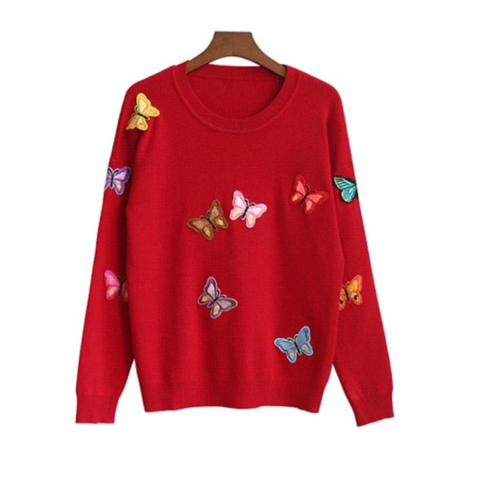 Women Butterfly Pullover Knitted Sweater Warm Casual Tops dylinoshop