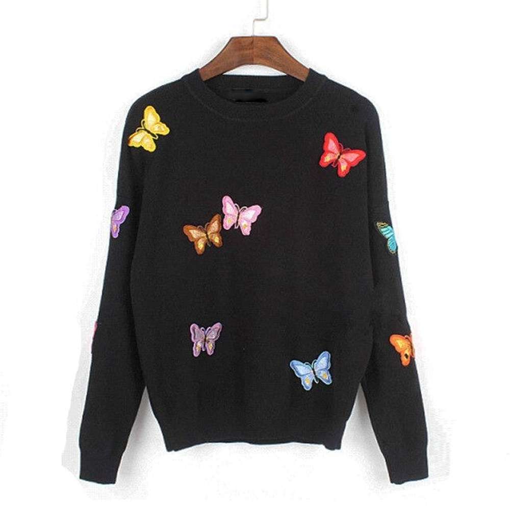 Women Butterfly Pullover Knitted Sweater Warm Casual Tops dylinoshop