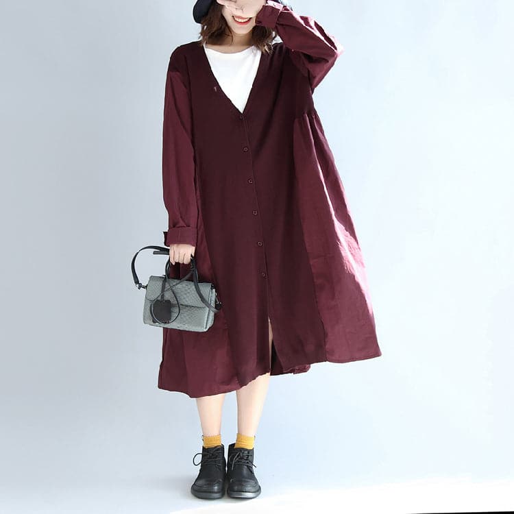 purple red patchwork cotton silk sweater outwear oversize casual knit long coats CTS171028