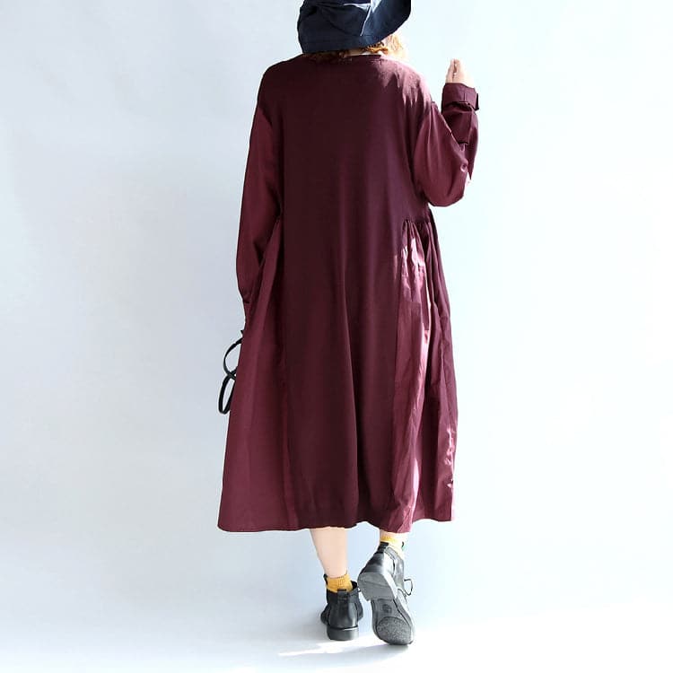 purple red patchwork cotton silk sweater outwear oversize casual knit long coats CTS171028