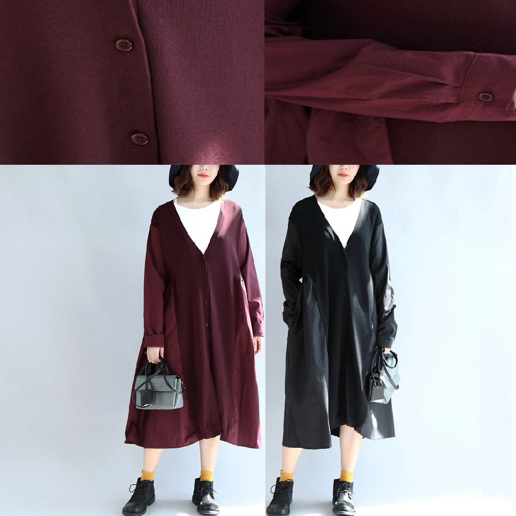 purple red patchwork cotton silk sweater outwear oversize casual knit long coats CTS171028