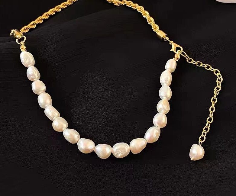 Splicing Stainless Steel Necklaces Charm Jewelry NCJSO05 French Baroque Pearl Touchy Style