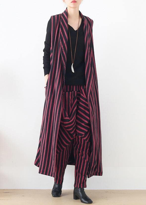 spring women fashion sleeveless cardigans and casual pant red striped two pieces AM-TCT201223